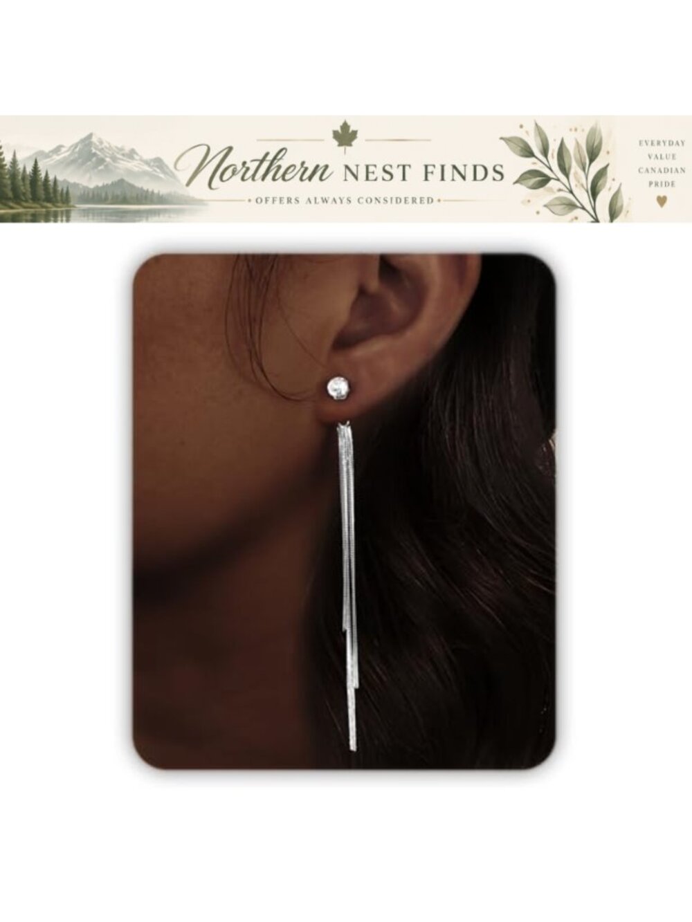 Faux Silver Threader Dangle Earrings with Cubic Zirconia for Women